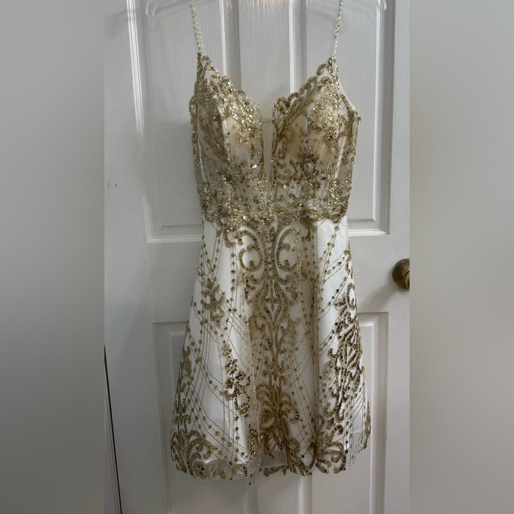 Splash Gold and White Embellished Party Dress Size 10